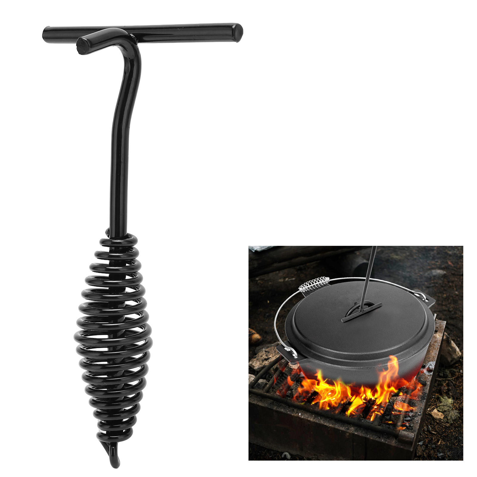 Camp Dutch Oven Cast - 19.5 ซม.ภาษาดัชคําเตาอบLifterเหล็กหล่อภาษาดัชคําเตาอบLifterพร้อมเกลียวสําหรับกลางแจ้งCamping Hiking