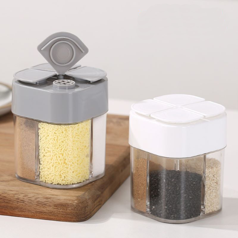 Camping Cooking Container - 4-In-1 โปร่งใสเครื่องจ่ายเครื่องเทศ Jar พร้อมฝาปิด 4 ช่องคอนเทนเนอร์ปรุงรสกลางแจ้งทําอาหารร้านอาหารภาชนะครัว