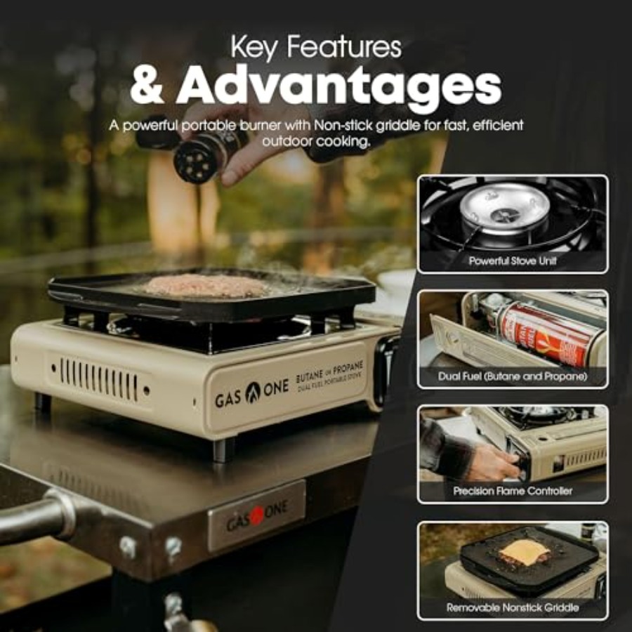 เตาแก๊สแบบแผ่นเรียบ GasOne GS- - Camping Cooking Flat Top บทวิจารณ์และราคา